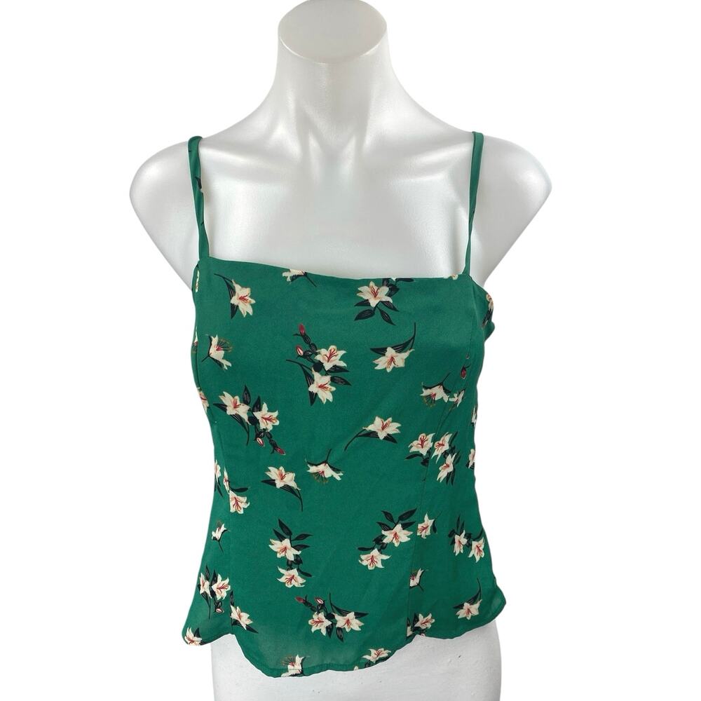 ASTR The Label Green Floral Smocked Sleeveless Cami Camisole Tank Top Size M